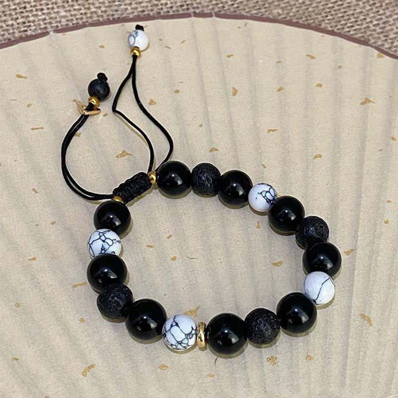 Bransoletka z Buddha Stones Czarny obsydian Kamień lawowy Yin Yang Siła