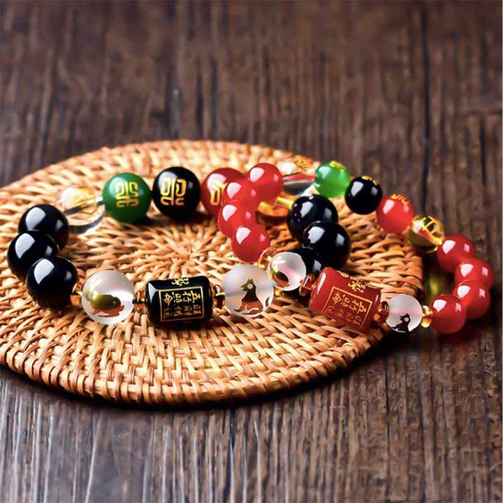 Buddha Stones Chiński Zodiak Feng Shui Obsydian Pięcioelementowy Bogactwo Bransoletka Porsperity