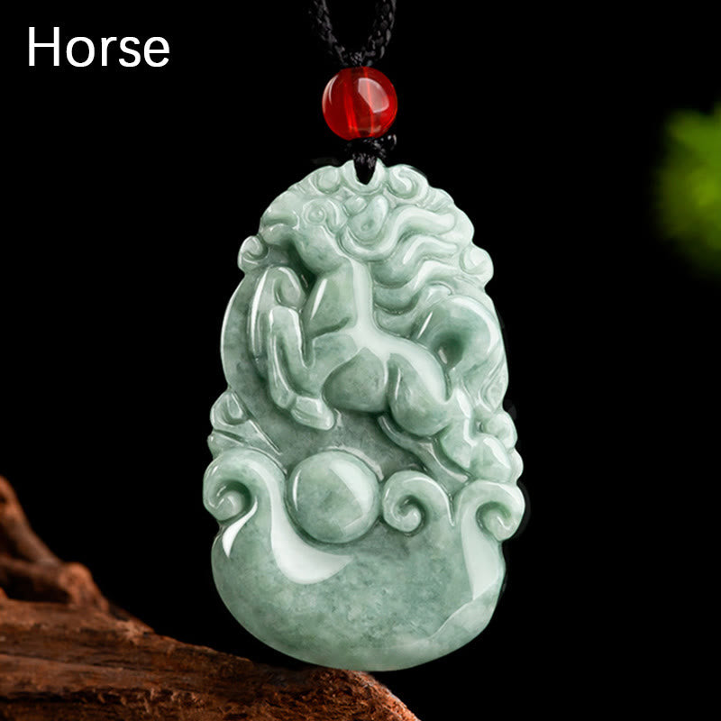 Buddha Stones Naturalny Zielony Jadeit 12 Chiński Zodiak Szczęście Dobrobyt Naszyjnik Wisiorek