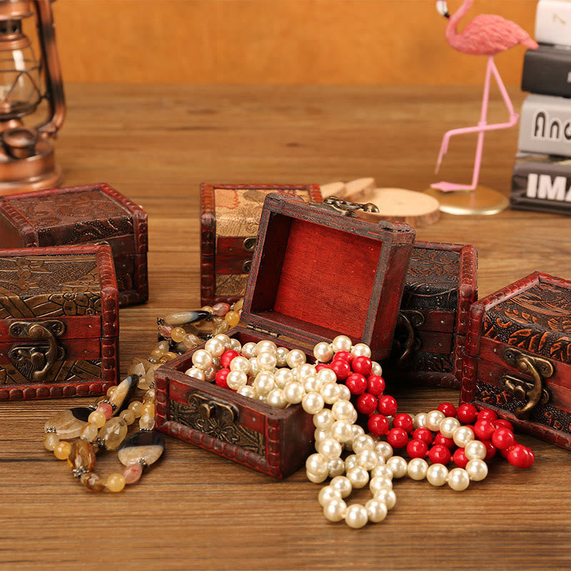 Buddha Stones Retro Małe Kwadratowe Drewniane Pudełko Na Biżuterię Kwiat Lotosu Trawa Winogrono Miedziana Moneta Żonkil Pudełko Do Przechowywania Biżuterii