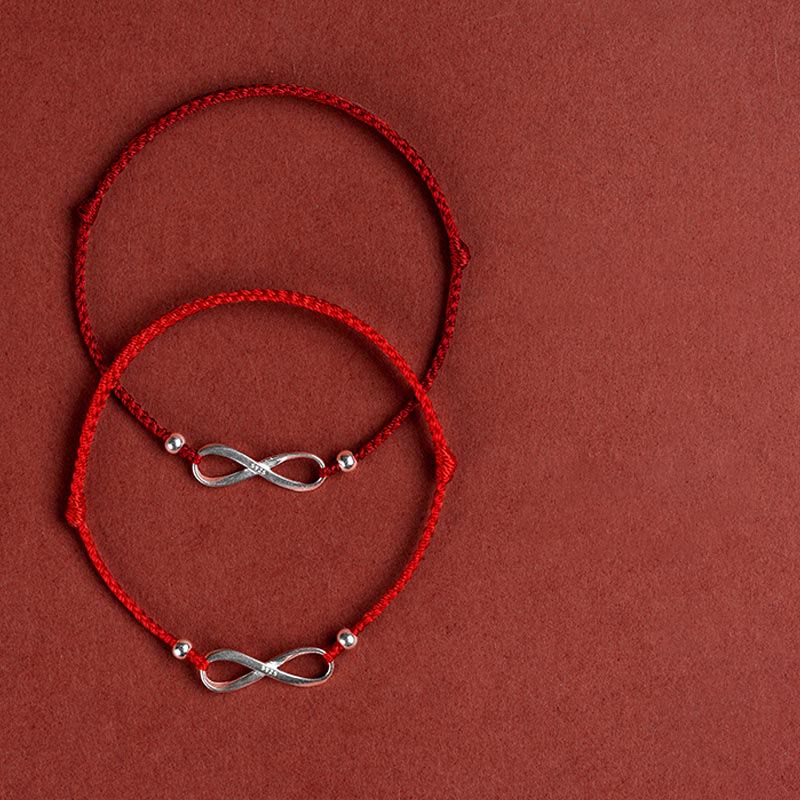 Buddha Stones 925 Srebro Sterlingowe Endless Knot Protection Luck Bransoletka z czerwonego sznurka Anklet