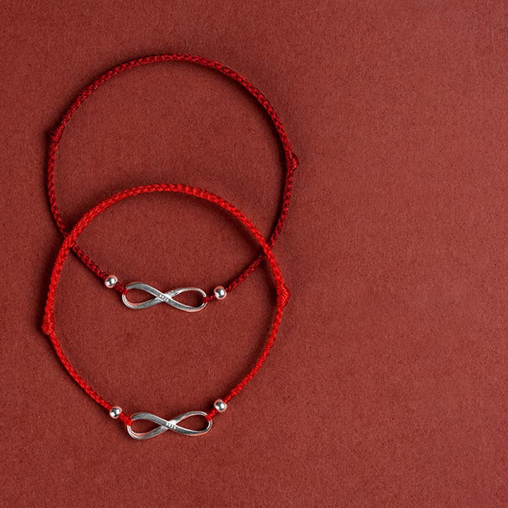 Buddha Stones 925 Srebro Sterlingowe Endless Knot Protection Luck Bransoletka z czerwonego sznurka Anklet