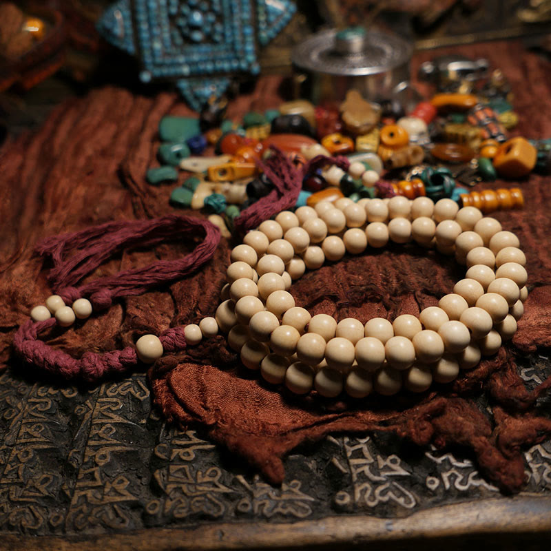 Buddha Stones 108 Mala Koraliki Abelia Biflora Drewno Odpędzające Złe Duchy Mala Nadgarstek