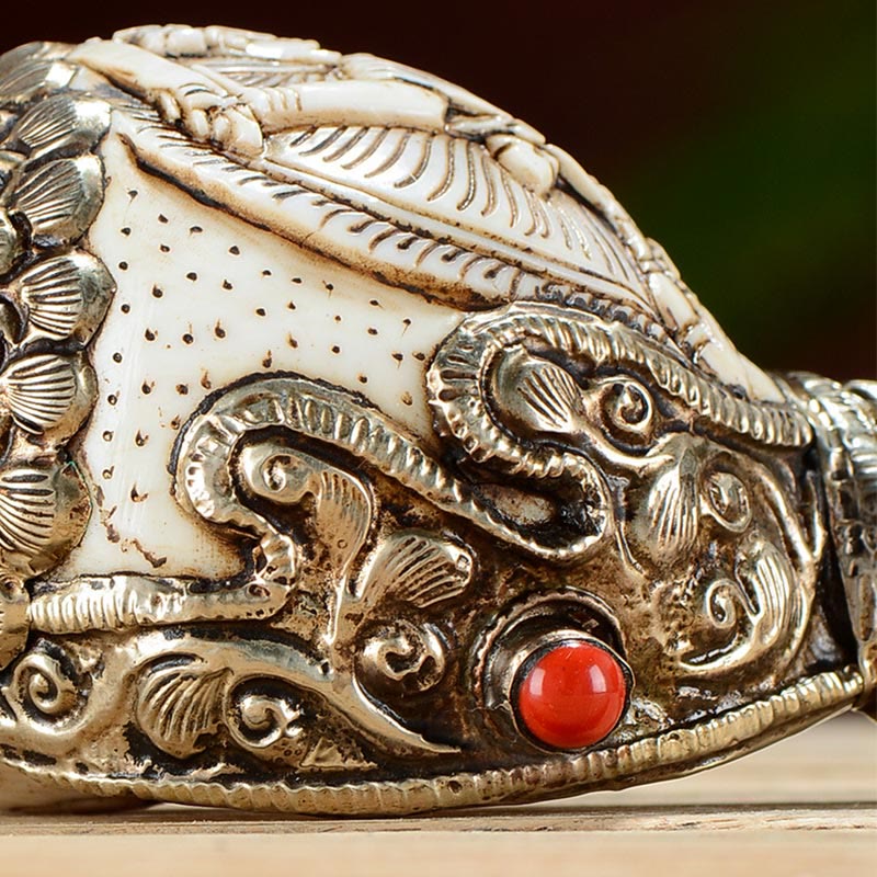 Tybetański ręcznie grawerowany Budda Shankha Muszla Koncha Bogactwo Pozytywna Dekoracja - image 5