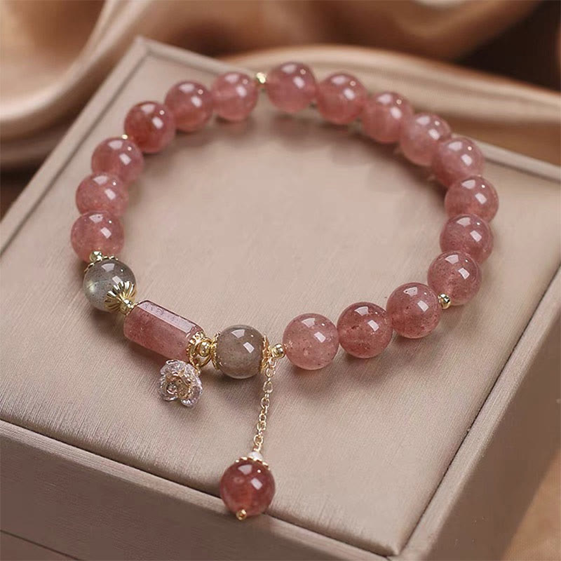Bransoletka z Buddha Stones Naturalny Kwarc Truskawkowy Cyrkon Kwiat Pozytywny Charm
