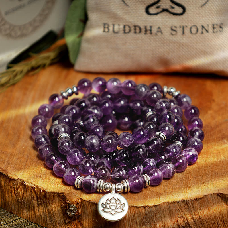 Bransoletka oczyszczająca Mala z Buddha Stones Naturalny Ametyst