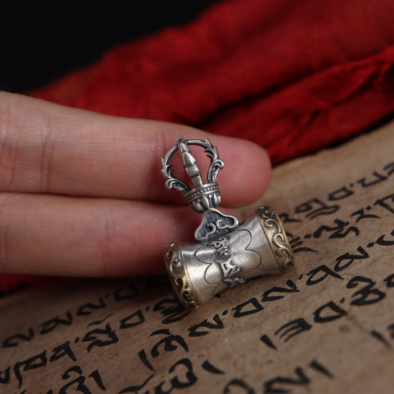 Buddha Stones Tybet 925 Srebro Sterlingowe Om Mani Padme Hum Dorje Dzwon Wadżra Grawerowany Oświecenie Wisiorek Dekoracja Wisząca