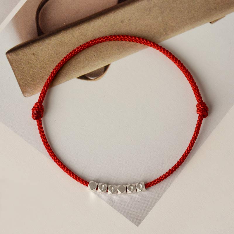 Bransoletka Buddha Stones 925 Srebro Sterling Czerwony Sznurek Warkocz Anklet