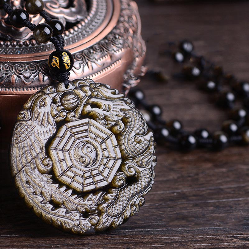 Naszyjnik z Buddha Stones, złoty obsydian, uzdrawiająca energia