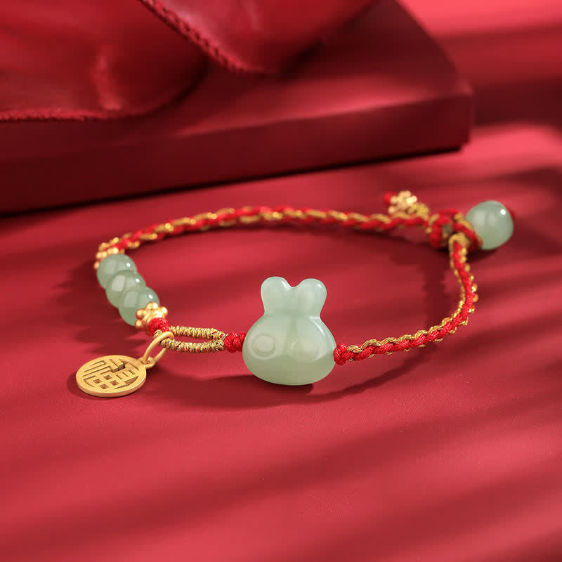Buddha Stones 925 Srebro Sterling Rok Królika Hetian Jade Szczęście Powodzenia Bransoletka z Czerwonego Sznurka
