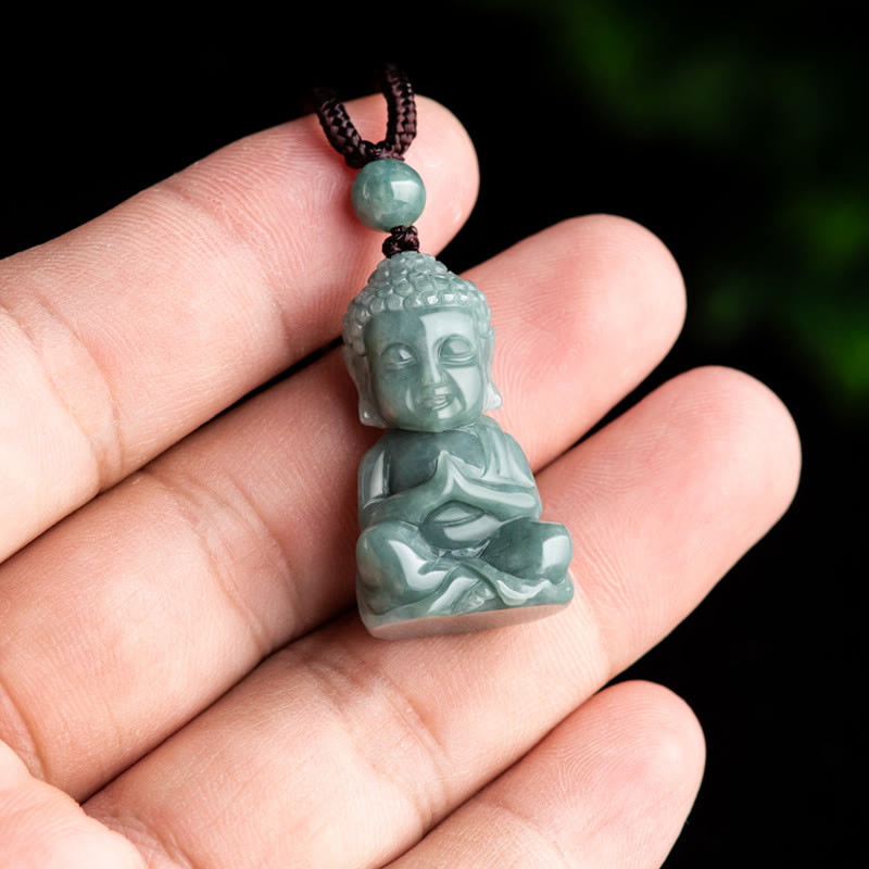 Buddha Stones Naturalny Jadeit Medytacja Budda Amulet Naszyjnik Wisiorek Spokoju - image 5