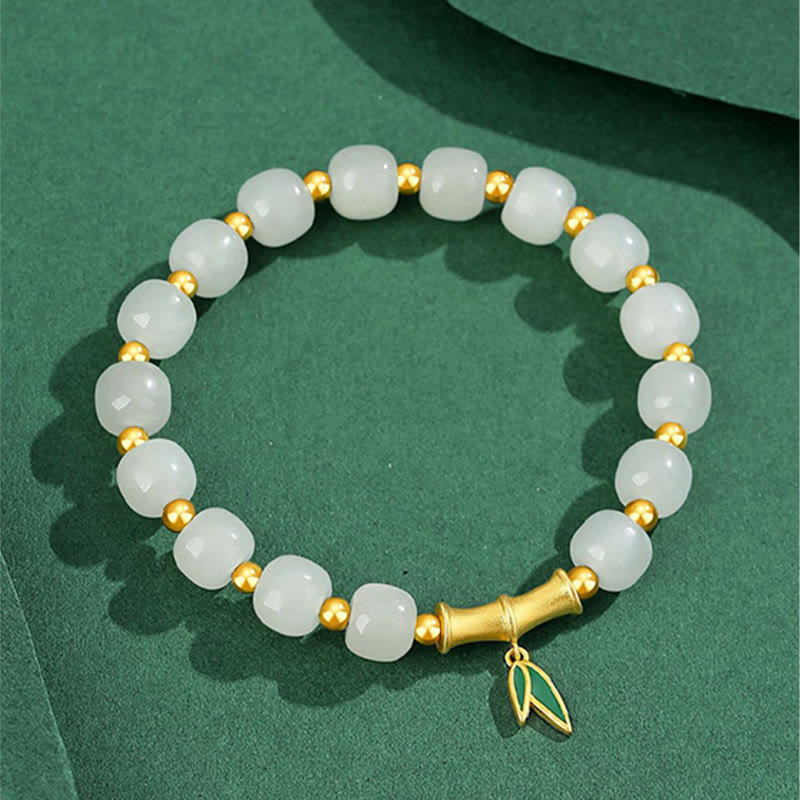 Bransoletka szczęścia z Buddha Stones 925 ze srebra próby Hetian White Jade Bamboo