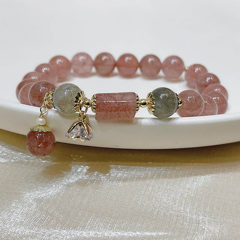Bransoletka z Buddha Stones Naturalny Kwarc Truskawkowy Kamień Księżycowy Miłość