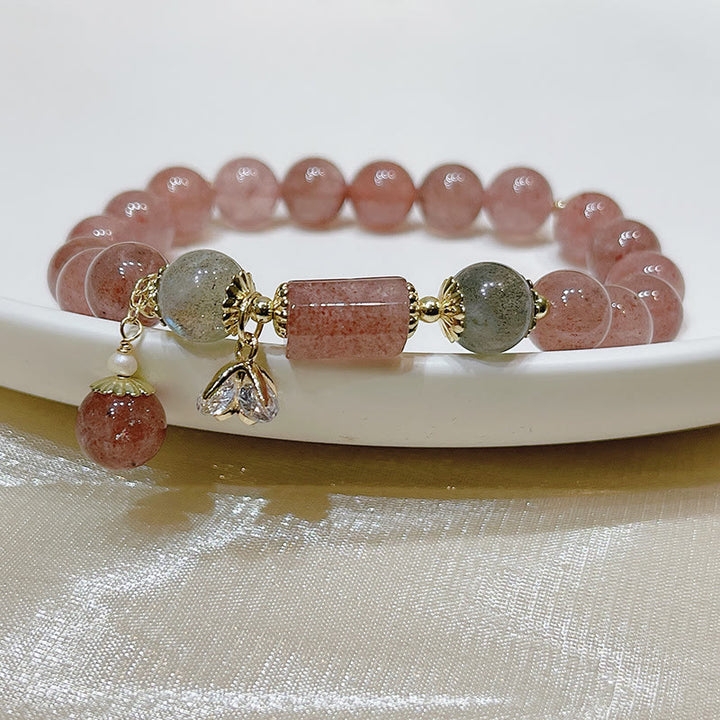 Bransoletka z Buddha Stones Naturalny Kwarc Truskawkowy Kamień Księżycowy Miłość