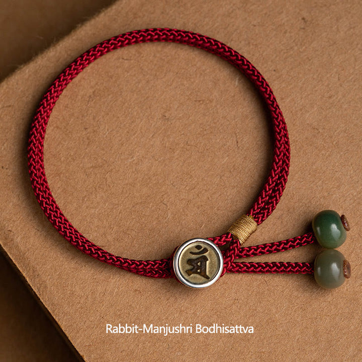 Buddha Stones 925 Srebro Sterling Ręcznie robione Chiński Zodiak Natal Budda Cyan Bodhi Nasiona Ochrona Pleciona Czerwona Bransoletka Sznurkowa