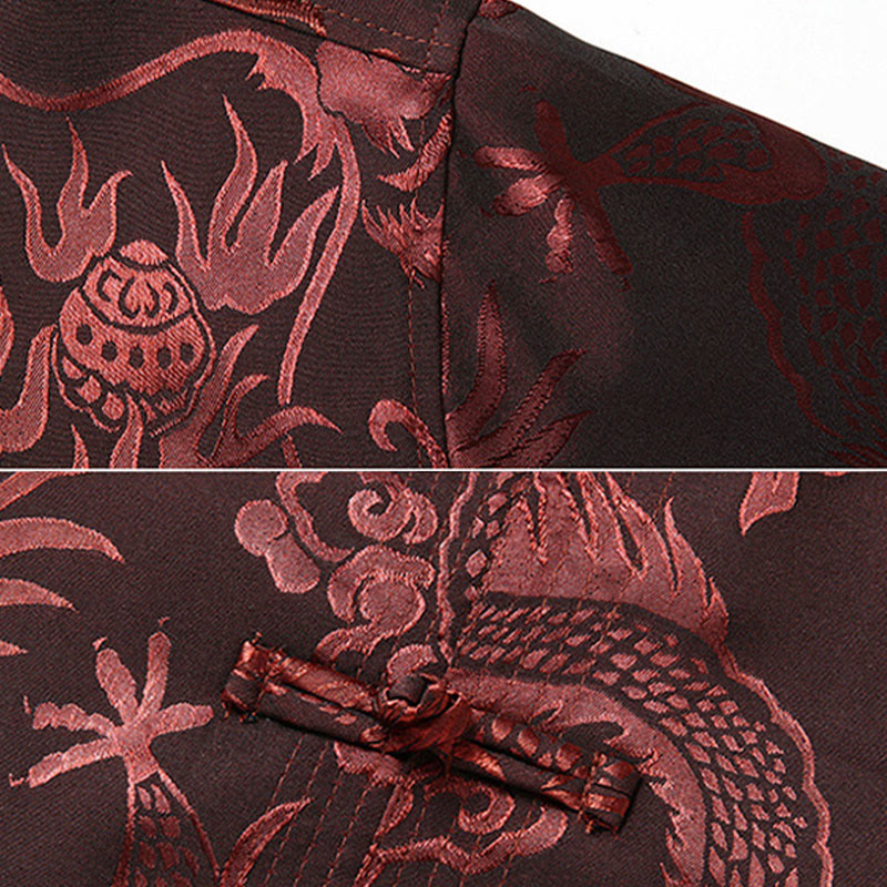 Buddha Stones Tang Suit Mężczyźni Hanfu Chiński Smok Tradycyjne Ubrania Kung Fu Koszula Jednolity Długi Rękaw Płaszcz Bluzki i Spodnie Odzież Męska Zestaw - image 7