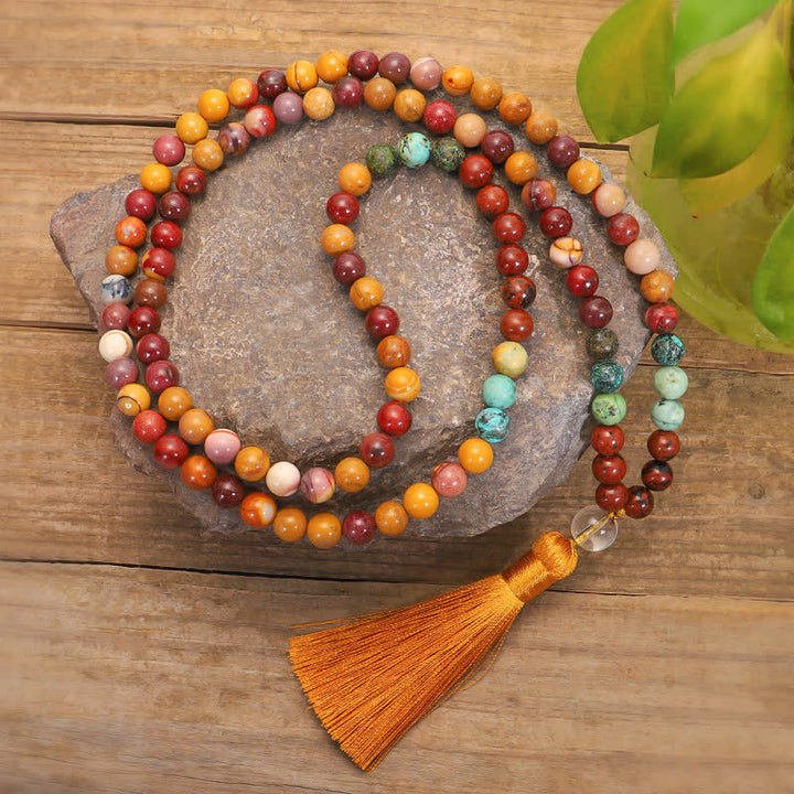 Buddha Stones 108 Mala Koraliki Mookaite Emocjonalny Wzrost Bransoletka Naszyjnik Wisiorek