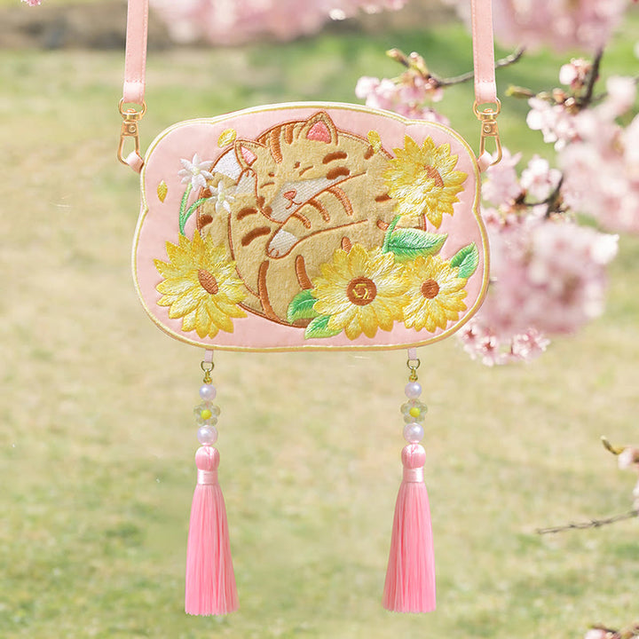 Haft Buddha Stones Szczęśliwa Panda Kot Shiba Inu Jeleń Królik Lis Kwiat Urocze Zwierzę Hanfu Torba Torebka Crossbody Torba Na Ramię
