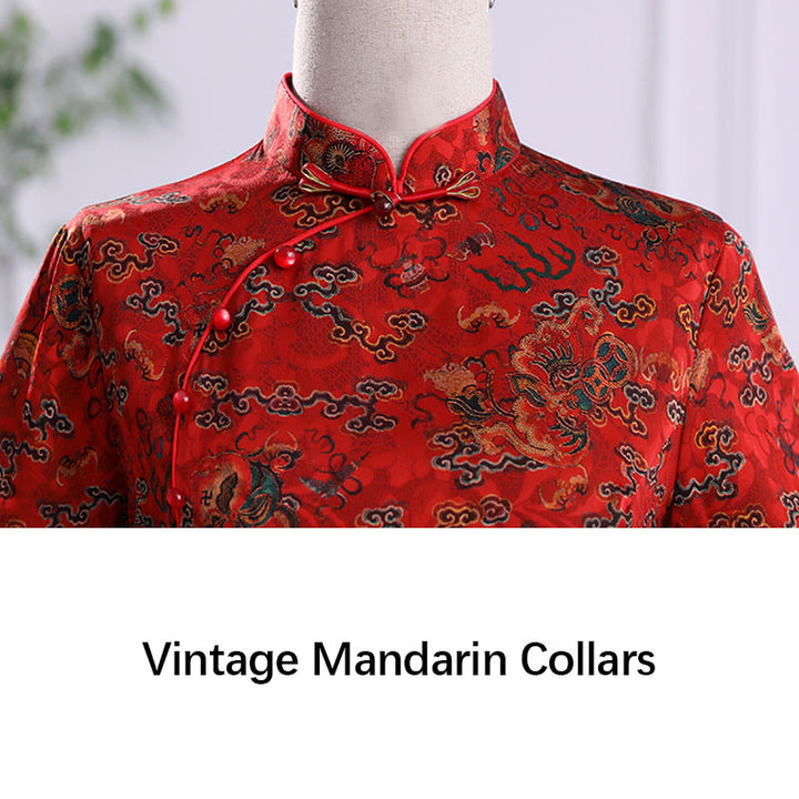 Buddha Stones Vintage Pomyślne Chmury Liście Drukuj Cheongsam Sukienka Damska Qipao - image 5