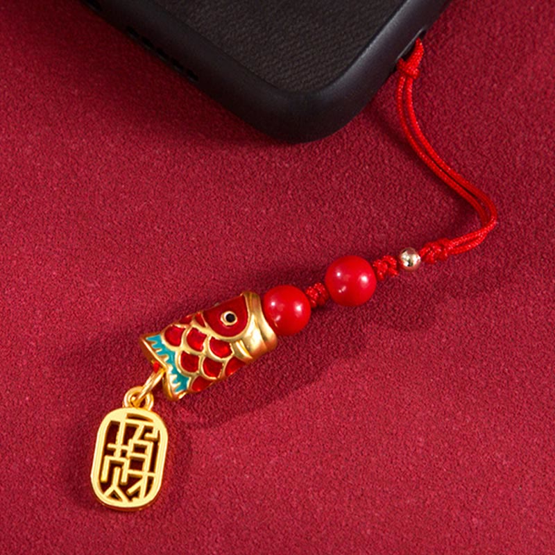Buddha Stones Koi Ryba Cynober Przyciągający Bogactwo Życzenie Ruyi Urok Szczęścia Telefon Wiszący Dekoracja