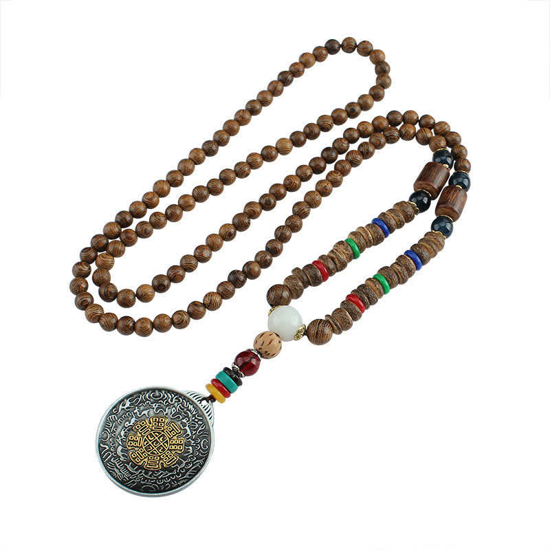 Buddha Stones Tybetańskie Om Mani Padme Hum Modlitewne Koło Obrotowe Naszyjnik Wisiorek z Drewna Vajra - image 26