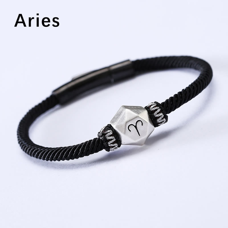 Buddha Stones 999 Srebro Sterling 12 Konstelacji Zodiaku Ochrona Ręcznie Robiona Bransoletka Sznurkowa - Baran - 19 cm - image 2