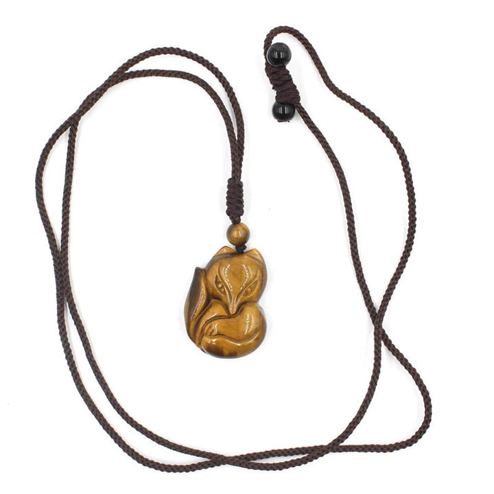 Buddha Stones Naturalny Czarny Obsydian Tygrysie Oko Lodowy Obsydian Lis Wisiorek Amulet Naszyjnik