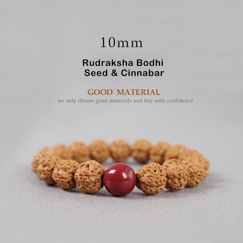 Buddha Stones Tybet Rudraksha Bodhi Nasiona Dzi Koralik Bursztyn Turkus Bransoletka Bogactwo - 10 mm - Rudraksha Bodhi Nasiona i Cynober - image 16