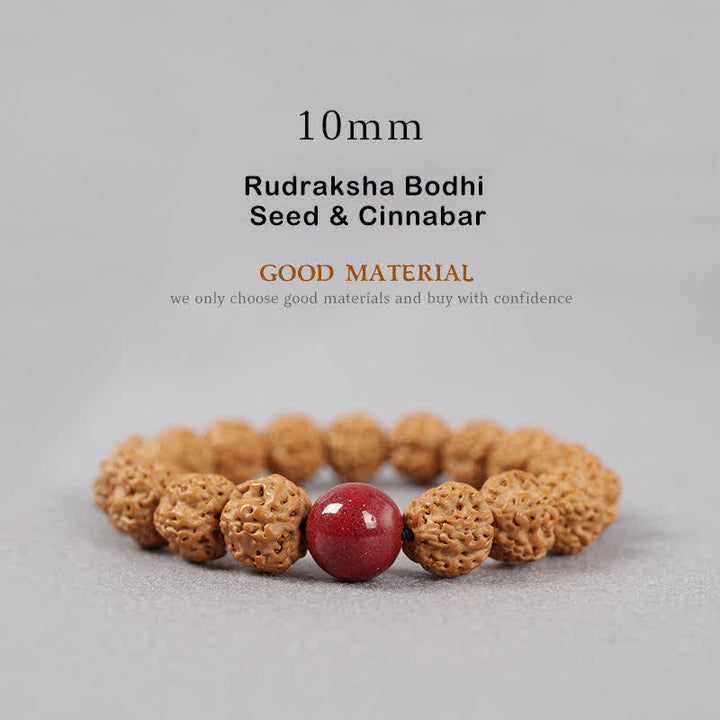 Buddha Stones Tybet Rudraksha Bodhi Nasiona Dzi Koralik Bursztyn Turkus Bransoletka Bogactwo - 10 mm - Rudraksha Bodhi Nasiona i Cynober - image 16