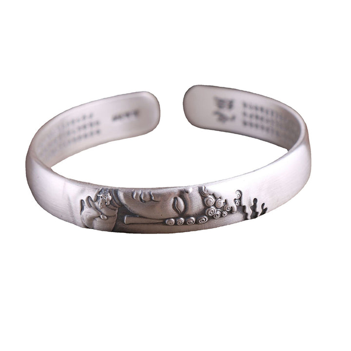 Buddha Stones 999 Srebro Sterling Głowa Buddy Serce Sutra Bransoletka Spokój