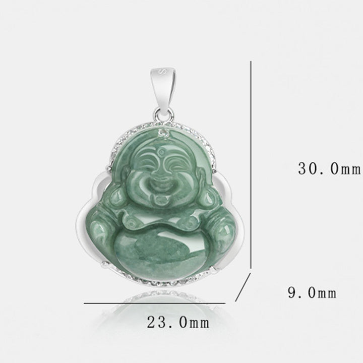 Buddha Stones 925 Srebro Sterlingowe Śmiejący się Budda Jadeit Obfitość Naszyjnik Łańcuszek Wisiorek - image 12
