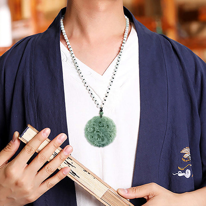 Buddha Stones Chiński Zodiak Smok Jade Naszyjnik Fortuna Wisiorek Sznurek - image 4
