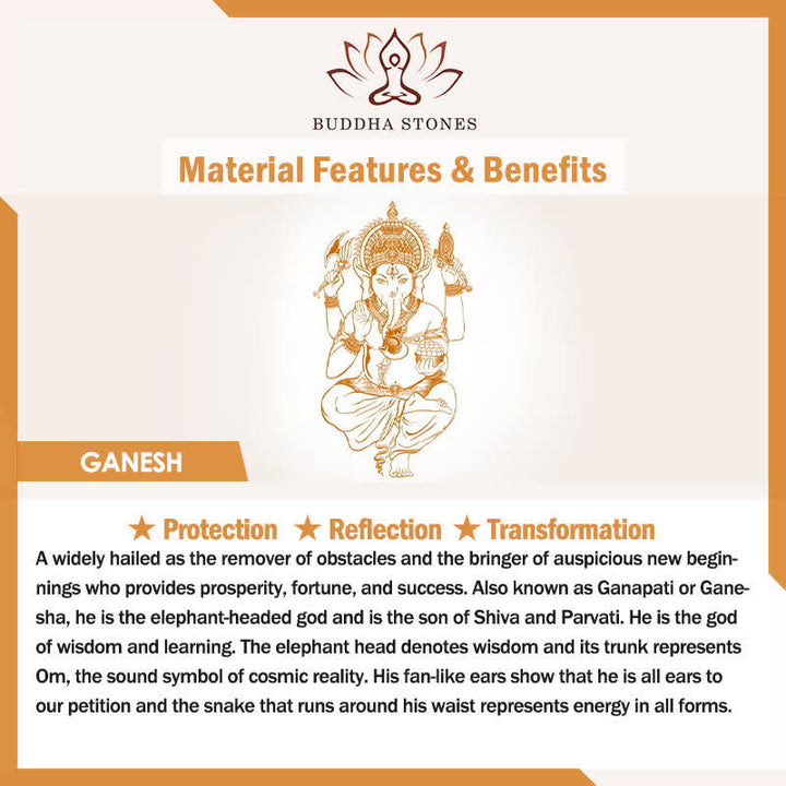 Buddha Stones Tybetański Obsydian Ganesh Ganpati Słoń Bogactwo Amulet Naszyjnik