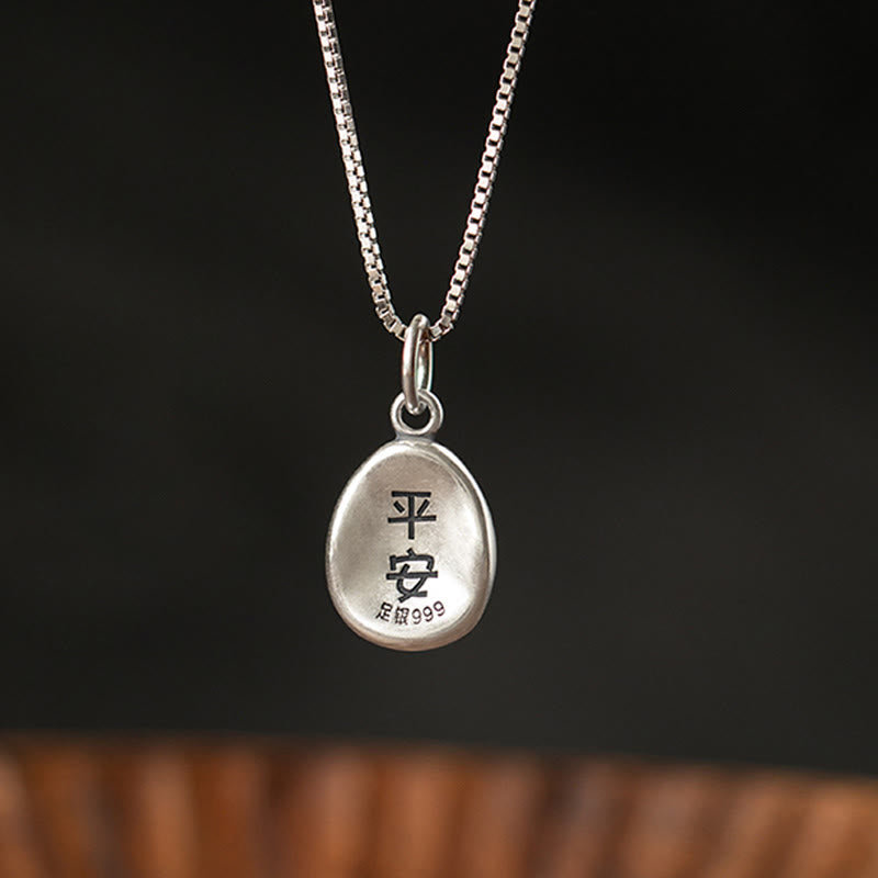 Buddha Stones 999 Srebro Sterlingowe Pokój I Radość Fu Charakter Szczęście Fortuna Naszyjnik Łańcuchowy 925 Srebro Sterlingowe Wisiorek