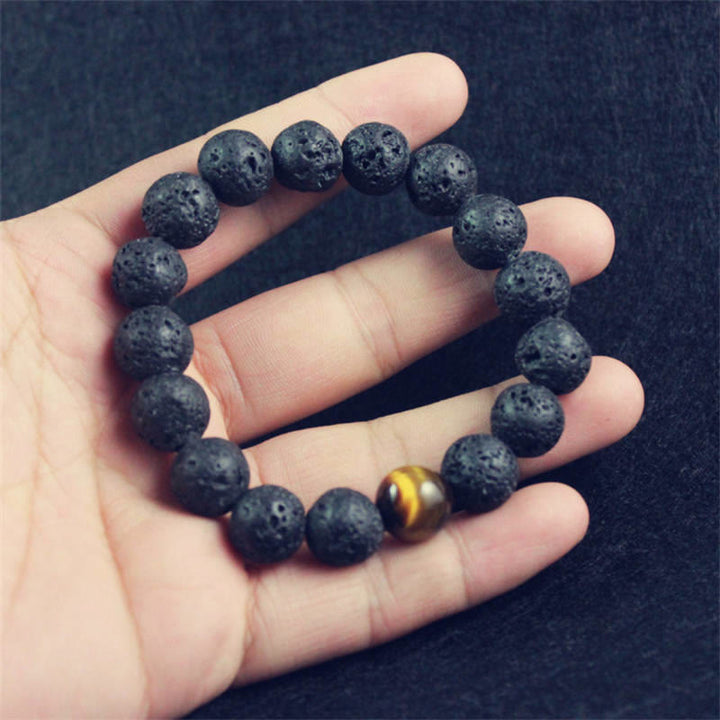 Bransoletka uzdrawiająca z Buddha Stones, kamieniami lawowymi i kamieniami tygrysiego oka