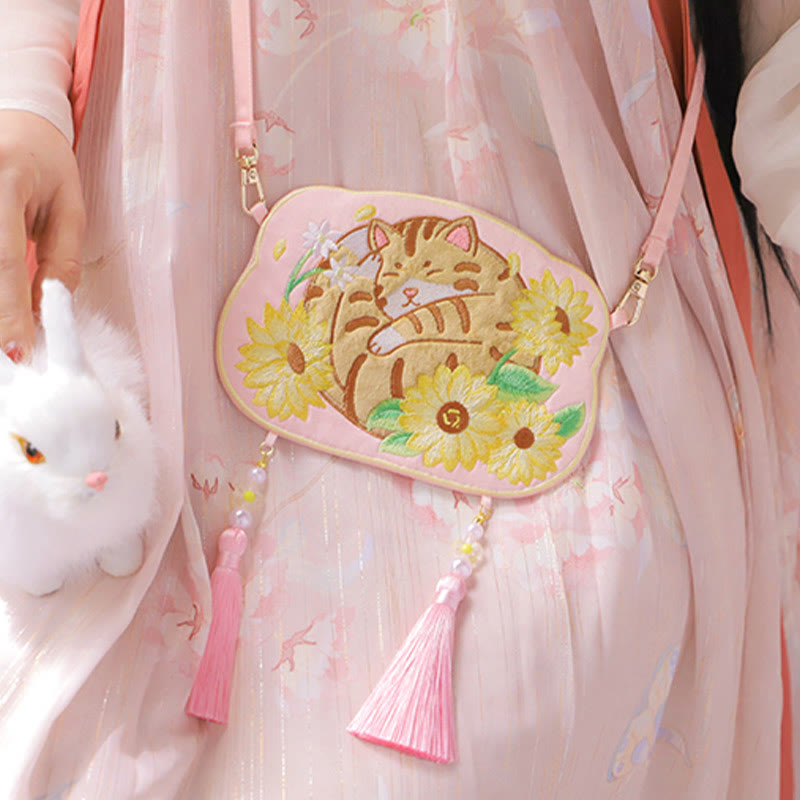 Haft Buddha Stones Szczęśliwa Panda Kot Shiba Inu Jeleń Królik Lis Kwiat Urocze Zwierzę Hanfu Torba Torebka Crossbody Torba Na Ramię
