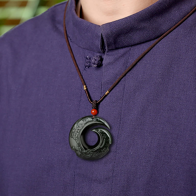 Buddha Stones Szczęście Poprawia Projekt Wzór Naturalny Hetian Cyan Jade Naszyjnik Sukces Wisiorek
