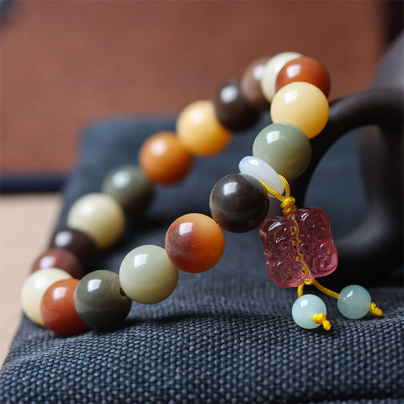 Buddha Stones Naturalne Wielokolorowe Gradientowe Nasiona Bodhi Liuli Szklana Bransoletka z Urokiem Pokoju