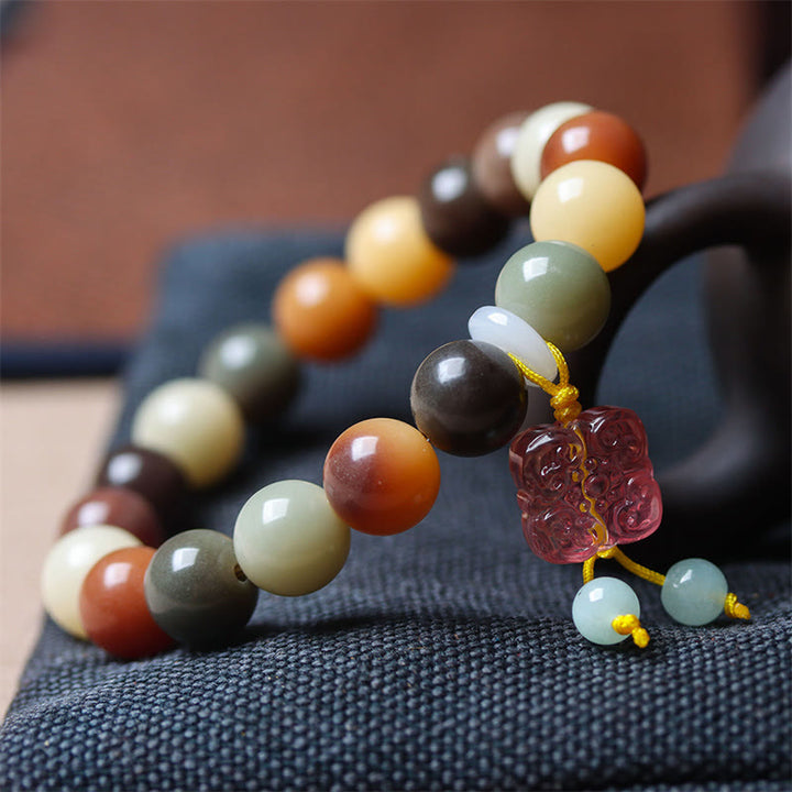 Buddha Stones Naturalne Wielokolorowe Gradientowe Nasiona Bodhi Liuli Szklana Bransoletka z Urokiem Pokoju