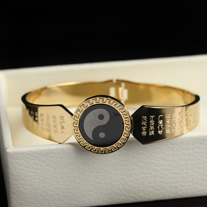 Buddha Stones Yin Yang Lotos Om Mani Padme Hum Mantra Bransoletka Harmonia ze stali tytanowej