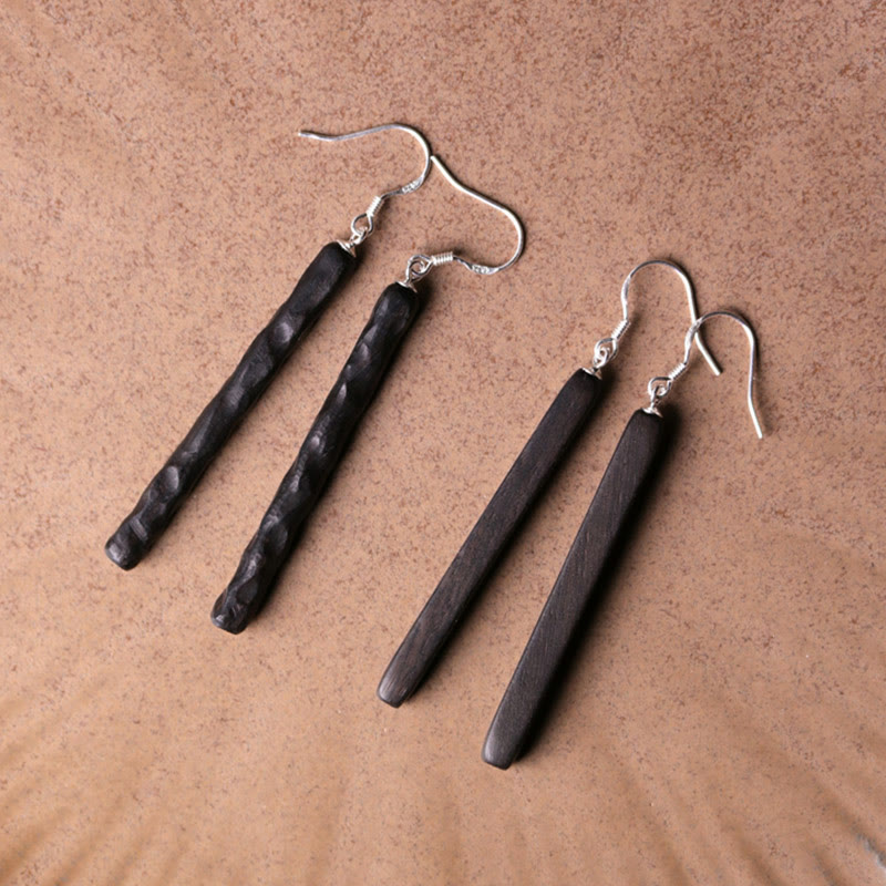 Kolczyki wiszące Buddha Stones 925 Sterling Silver Ebony Wood Texture Balance Peace - image 1