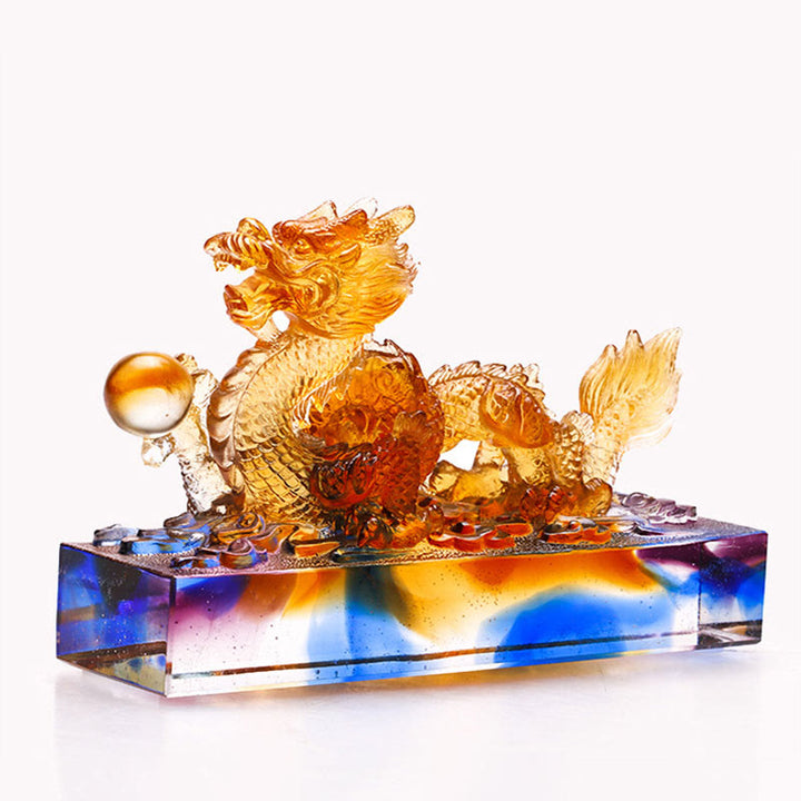 Buddha Stones Ręcznie robione Wielokolorowy Smok Liuli Kryształowe Dzieło Sztuki Ochrona Dekoracja Domu i Biura - image 2