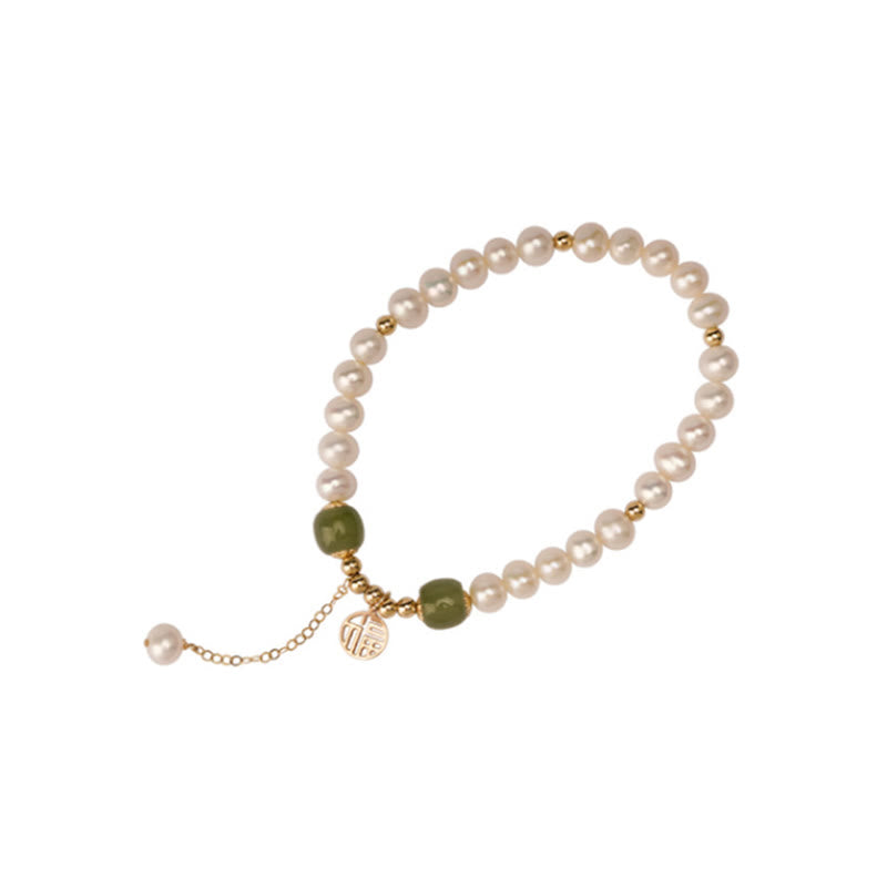 Bransoletka z pereł naturalnych Hetian Jade Happiness Wisdom Bead