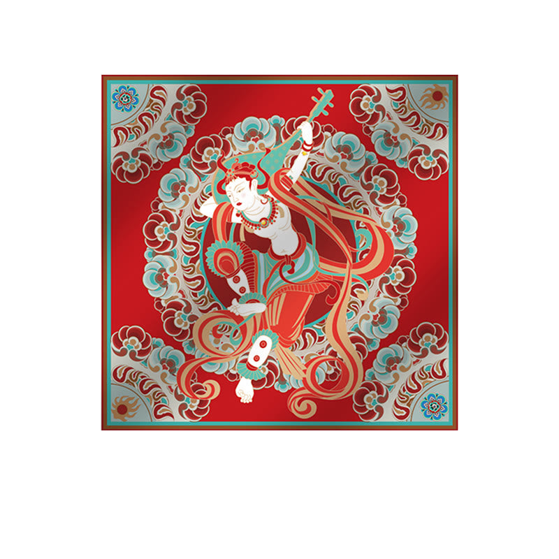 Buddha Stones Dunhuang Rebound Pipa Latające Freski 100% Jedwabny Szalik Morwowy Premium Grade 6A Szal Dunhuang