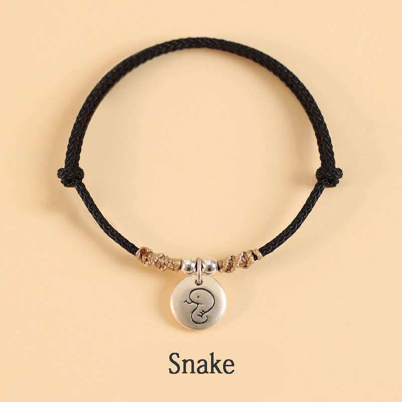 Buddha Stones Ręcznie robione 999 Srebro Sterling Rok Smoka Uroczy Chiński Zodiak Szczęście Pleciona Bransoletka
