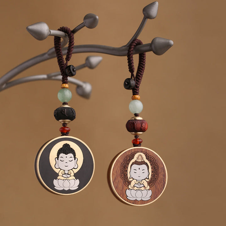 Buddha Stones Drewno hebanowe Palisander Budda Awalokiteśwara Om Mani Padme Hum Równowaga Car Key Chain Dekoracja
