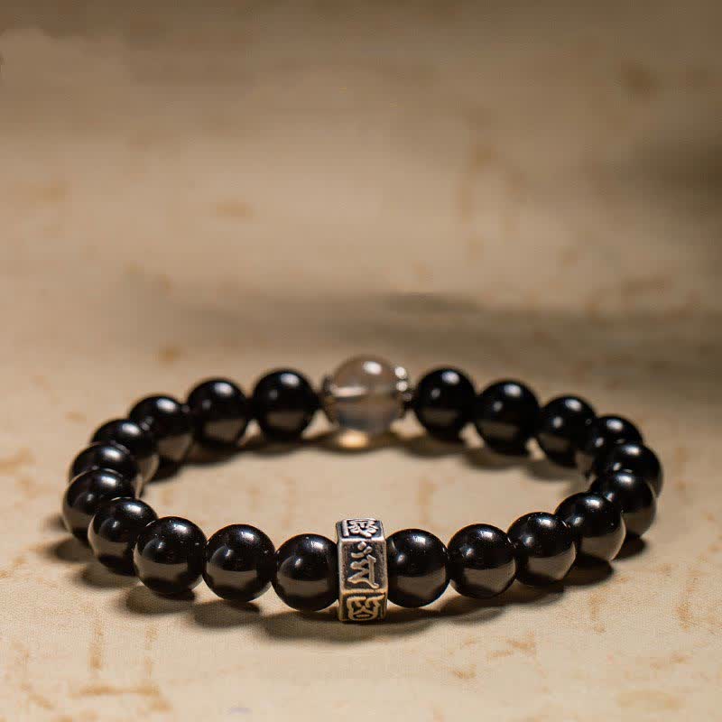 Chiński zodiak Natal Buddha 925 Srebro Sterling Czarny Obsydian Moonstone Bransoletka Siła