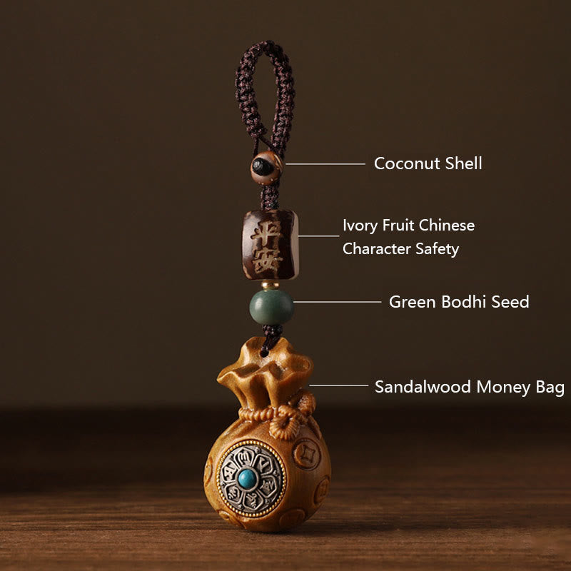 Buddha Stones Mały liść Czerwony sandałowiec Zielony sandałowiec Worek pieniędzy Om Mani Padme Hum Obrotowa ochrona wisząca dekoracja