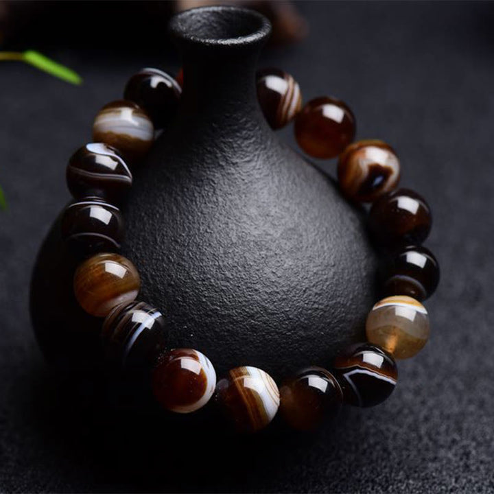 Buddha Stones Tybetański Sardonyx Szczęście Pozytywna Bransoletka