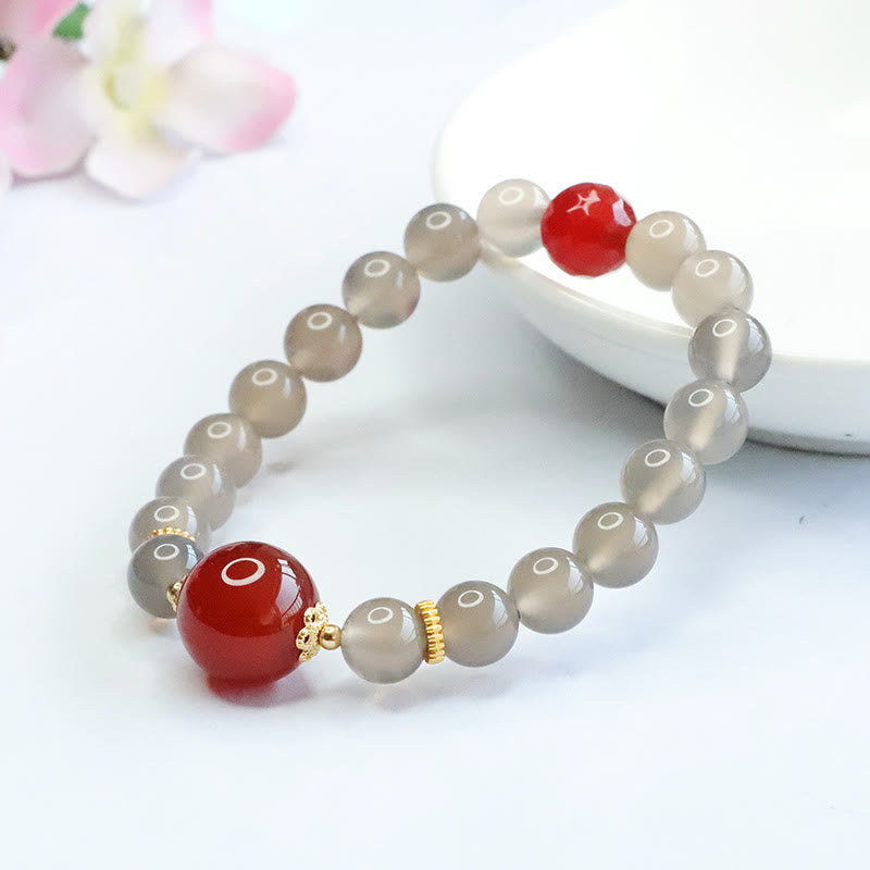 Bransoletka z Buddha Stones Naturalny Szary Chalcedon Czerwony Agat Harmonia